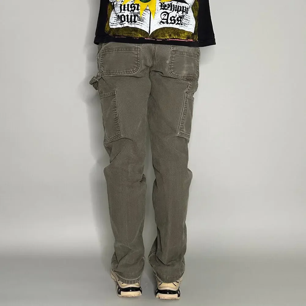 Vintage 90s Carhartt Carpenter Pants 32x34 Relaxed Fit Olive Green Canvas - Picture 4 of 5